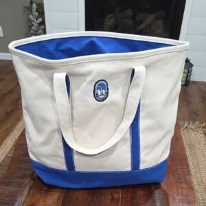 LARGE Lands End Blue and White Canvas Tote Bag